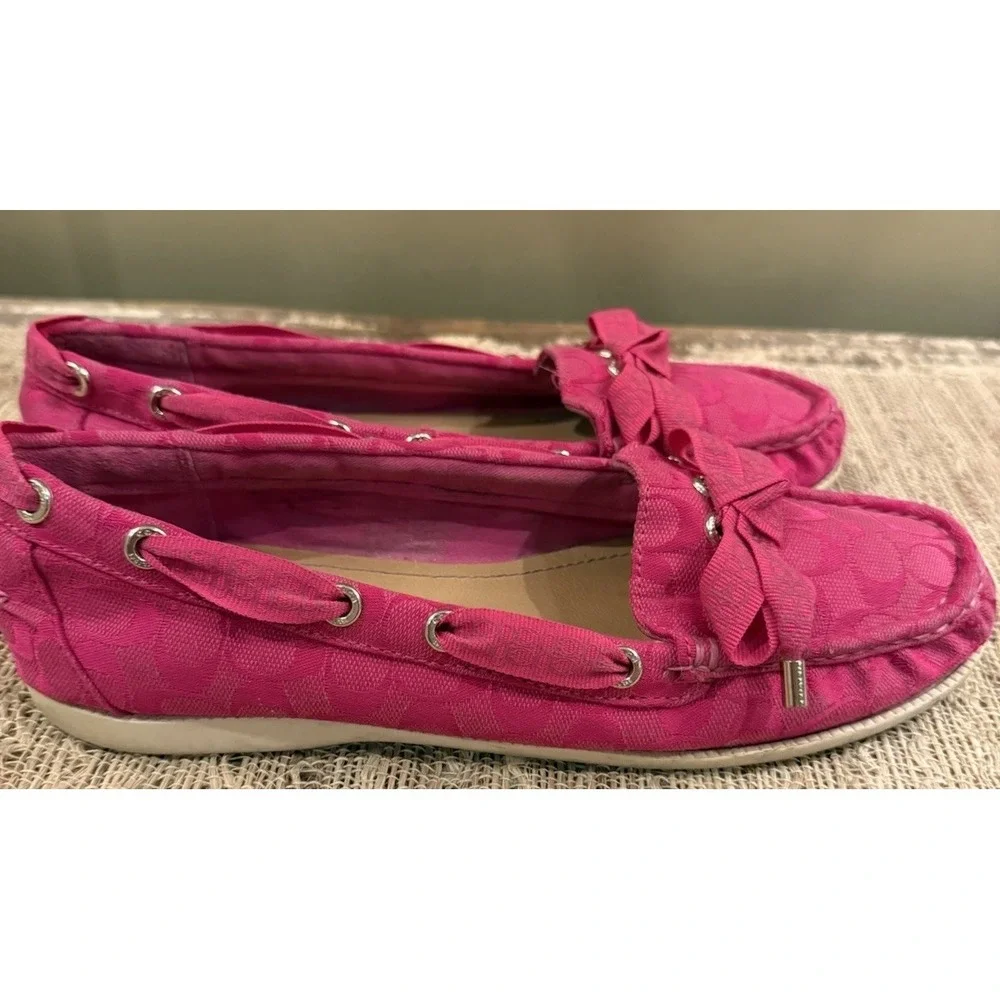Coach Carisa Q1741 Women's Hot Pink Boat Shoe Slip On Bow Loafers 9B - Picture 9 of 12